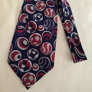 Linea Moda Red Gray Blue Geometric Patterned Silk Necktie Tie